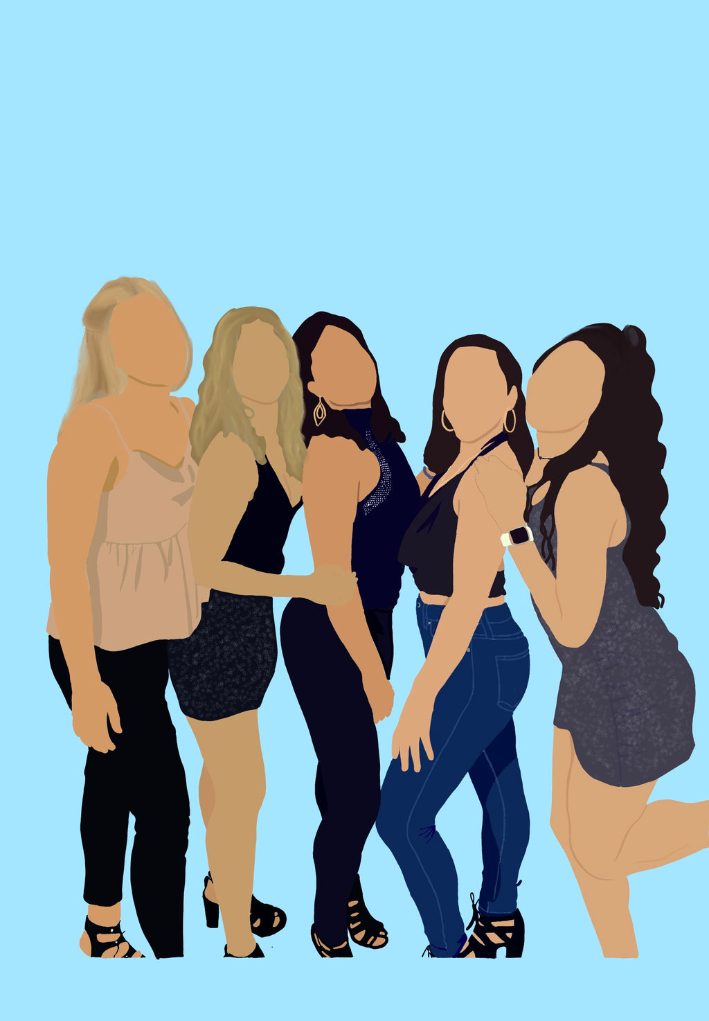 Custom digidrawing example - girls group portrait