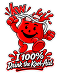 Red Kool-Aid character sticker with I 100% Drink the Kool-Aid text